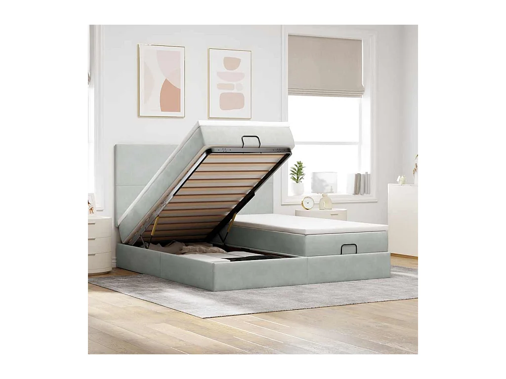 Ottoman-Bett mit Matratzen Hellgrau 160x200 cm Samt