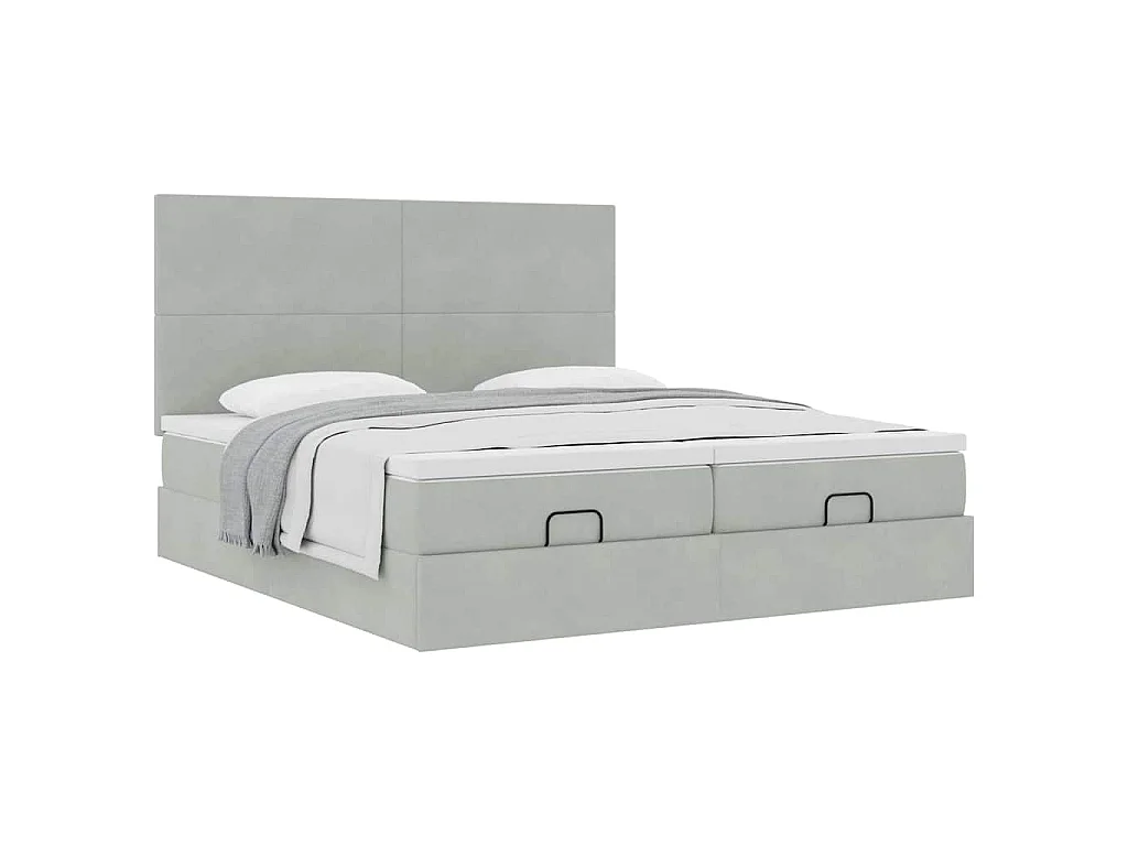 Ottoman-Bett mit Matratzen Hellgrau 160x200 cm Samt