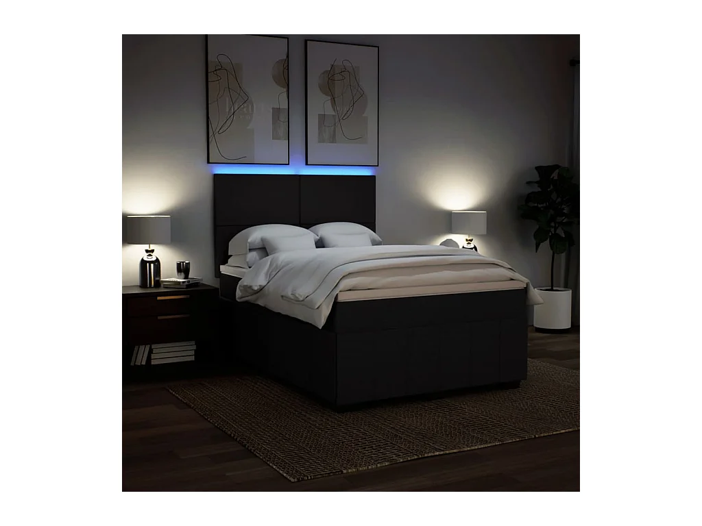 Sommier à lattes de lit avec matelas Noir 140x200 cm Tissu