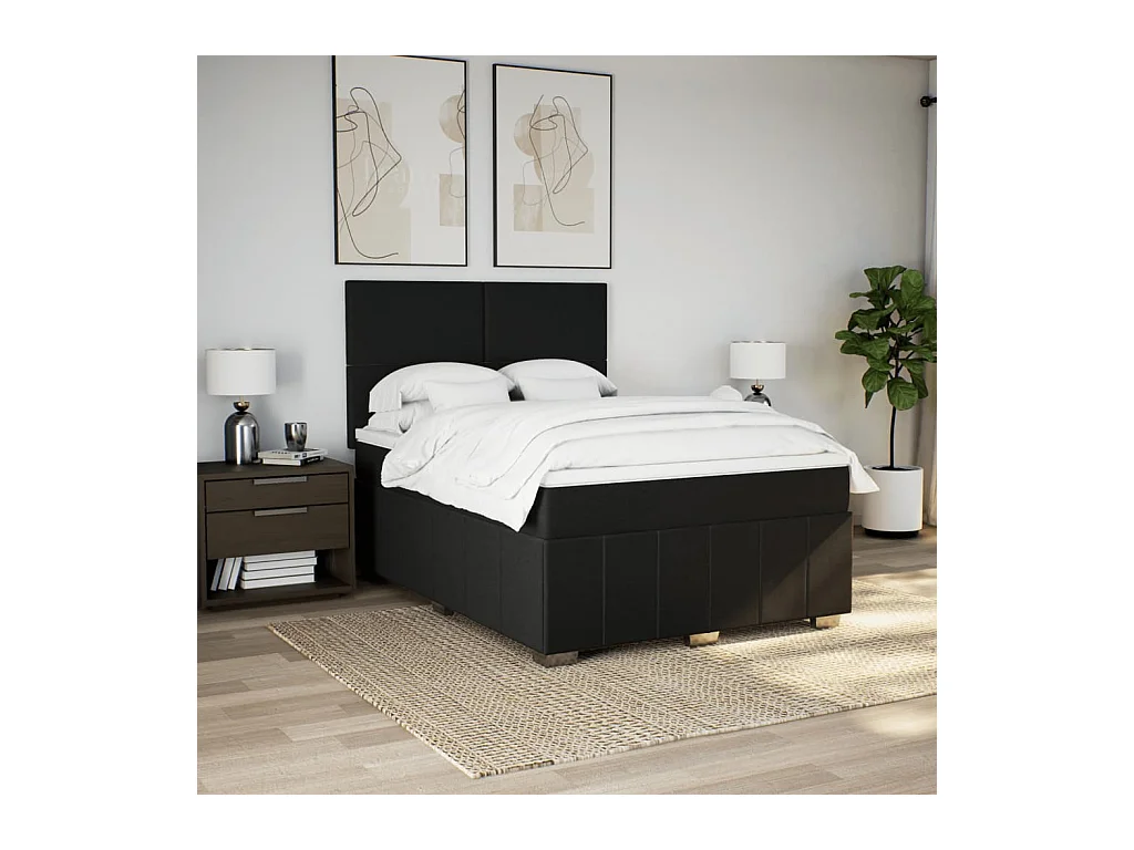 Sommier à lattes de lit avec matelas Noir 140x200 cm Tissu