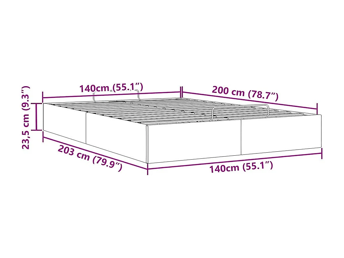 Cadre de lit ottoman sans matelas gris clair 140x200 cm tissu