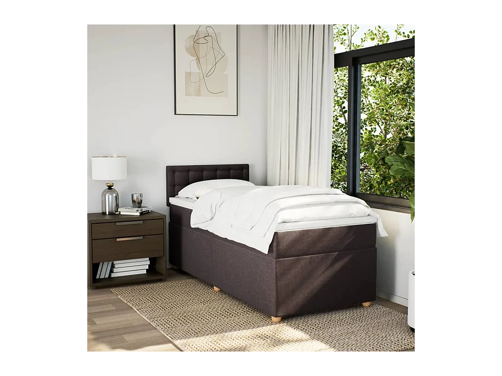 Boxspring met matras stof donkerbruin 90x200 cm
