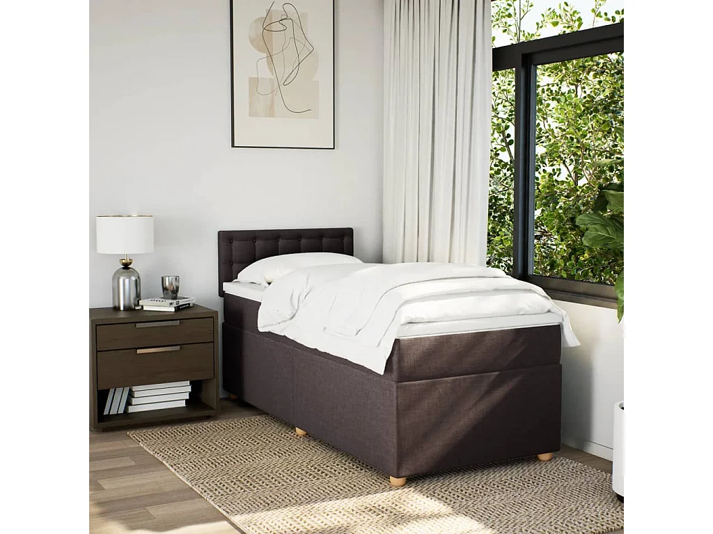 Cama com molas/colchão 90x200 cm tecido castanho-escuro
