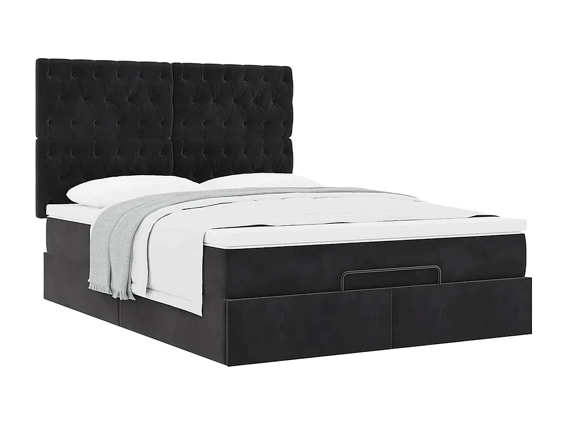 Cadre de lit ottoman avec matelas noir 140x200 cm velours