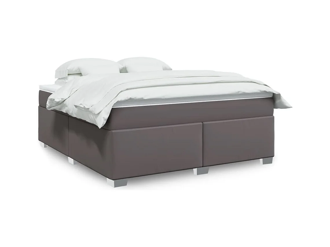 Cama box spring con colchón cuero sintético gris 180x200 cm
