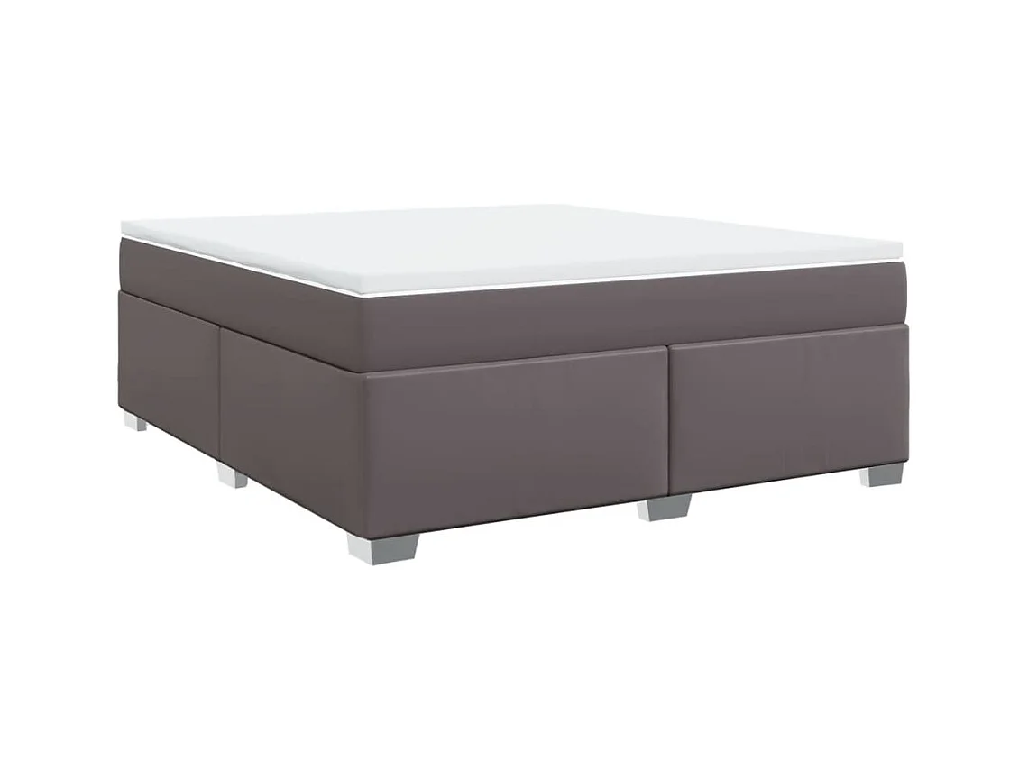 Cama box spring con colchón cuero sintético gris 180x200 cm