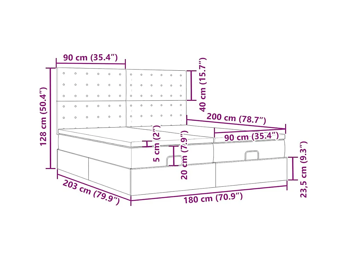 Cadre de lit ottoman avec matelas noir 180x200cm tissu