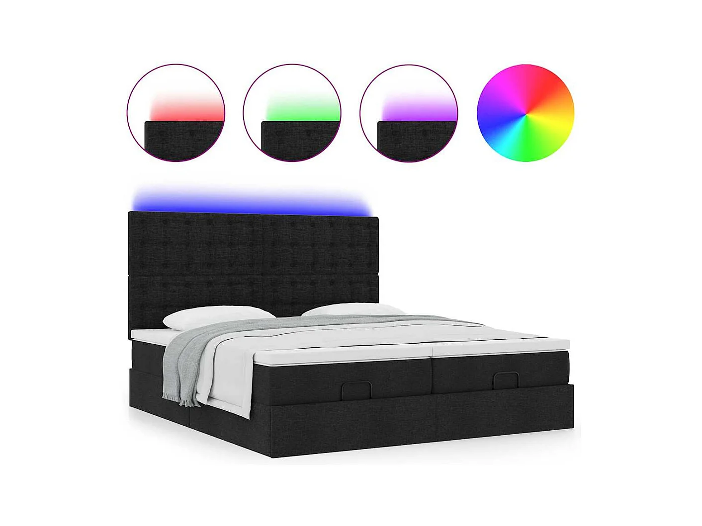 Cadre de lit ottoman avec matelas noir 180x200cm tissu