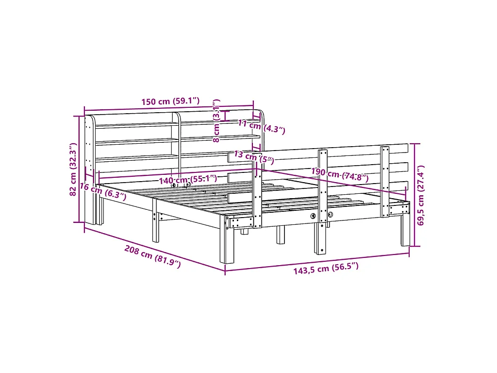 Cadre de lit avec tête de lit sans matelas blanc 140x190 cm