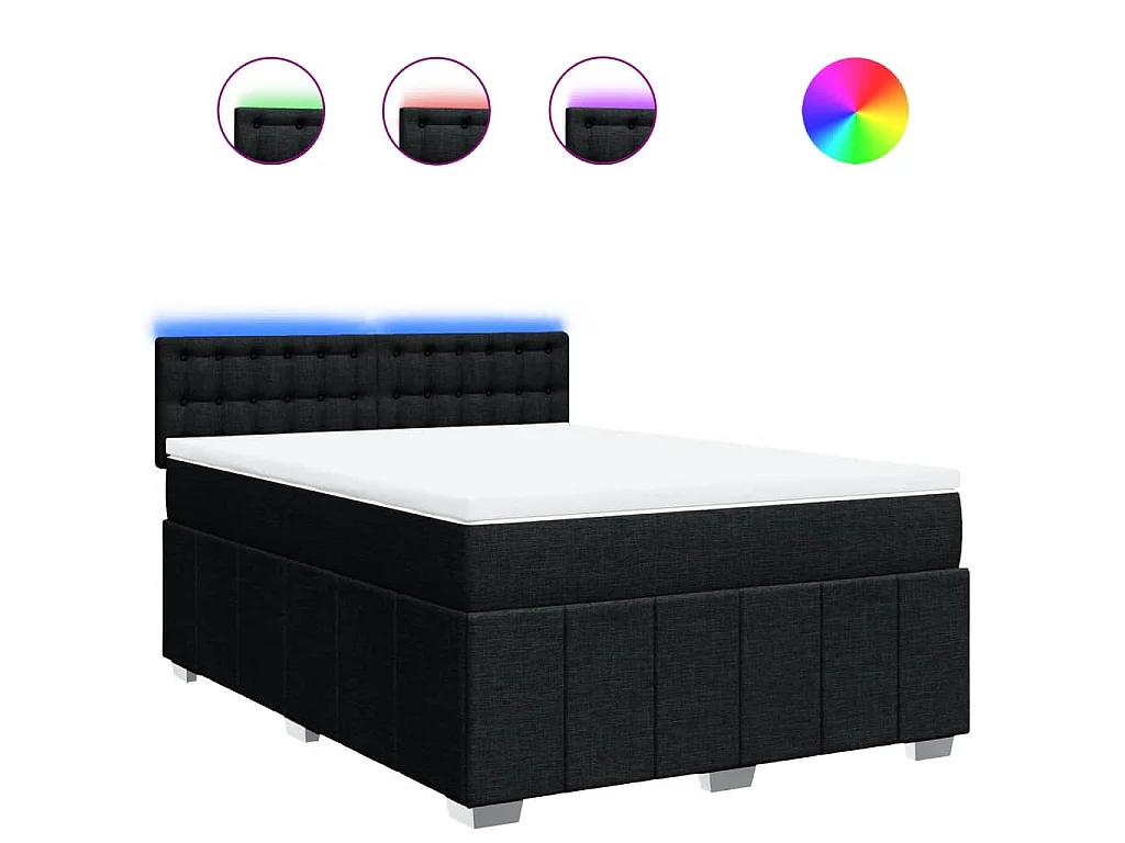 Sommier à lattes de lit avec matelas Noir 160x200 cm Tissu