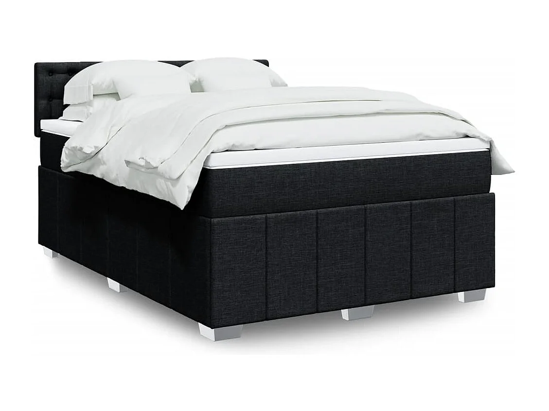 Sommier à lattes de lit avec matelas Noir 160x200 cm Tissu