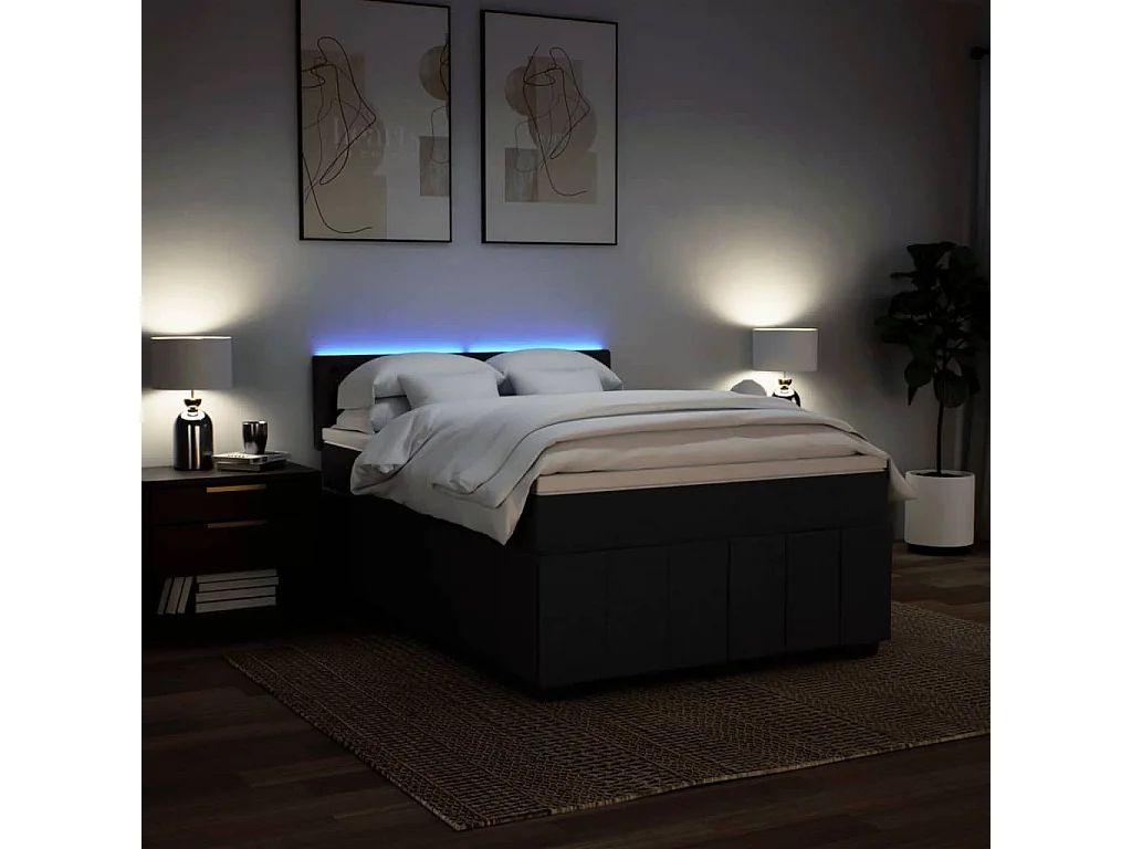 Sommier à lattes de lit avec matelas Noir 160x200 cm Tissu