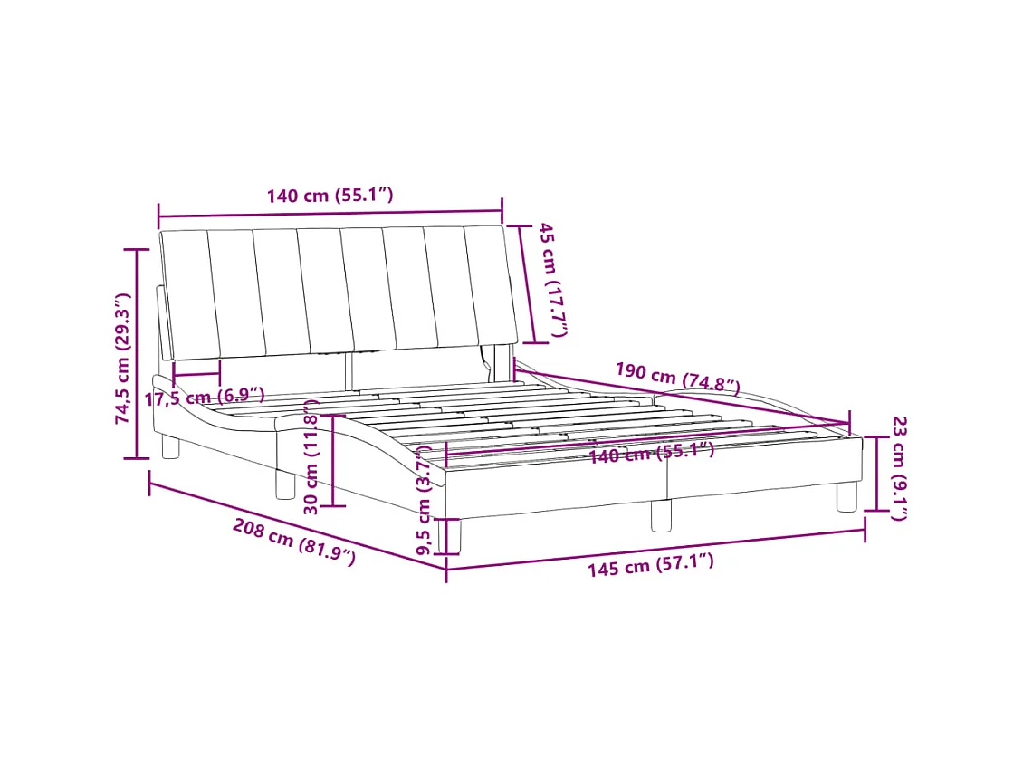 Cadre de lit avec LED sans matelas Hanko noir 140x190 cm velours
