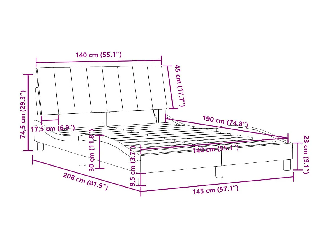 Estructura de cama con LED sin colchón Hanko terciopelo negro 140x190 cm