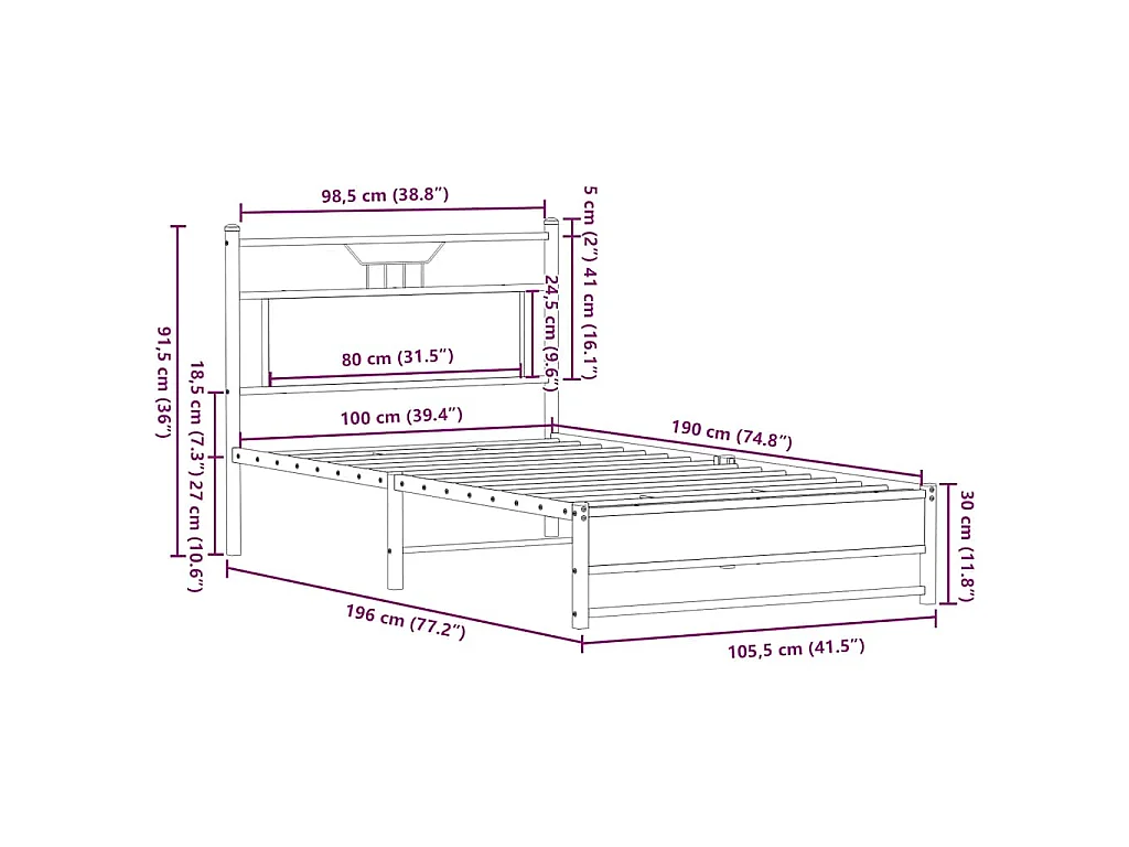 Bettgestell ohne Matratze Braun Eiche 100x190 cm Holzwerkstoff