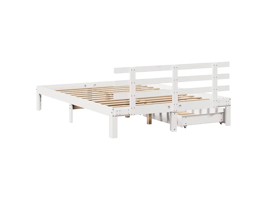 Massivholzbett mit Schubladen Weiß 160x200 cm Kiefer
