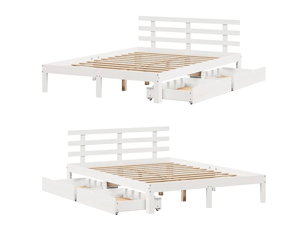 Massivholzbett mit Schubladen Weiß 160x200 cm Kiefer