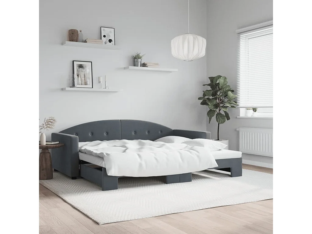 Slaapbank met onderschuifbed 90x190 cm fluweel donkergrijs