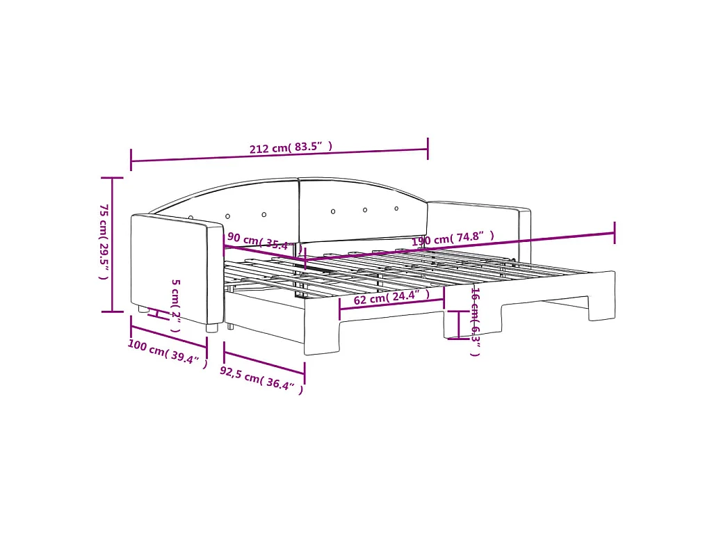 Slaapbank met onderschuifbed 90x190 cm fluweel donkergrijs
