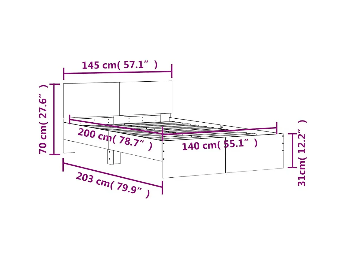 Bedframe met hoofdeinde en LED gerookt eikenkleurig 140x200 cm