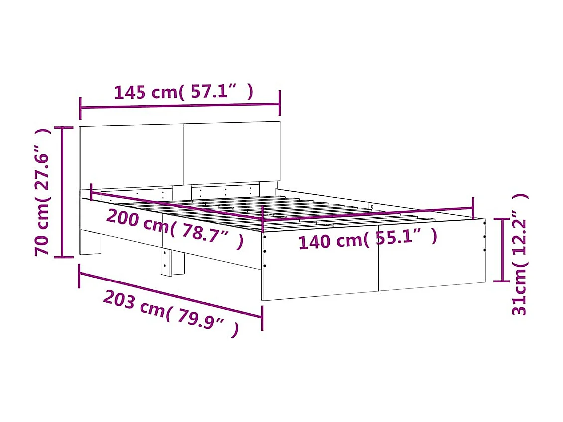 Bettgestell mit Kopfteil LED-Beleuchtung Räuchereiche 140x200cm