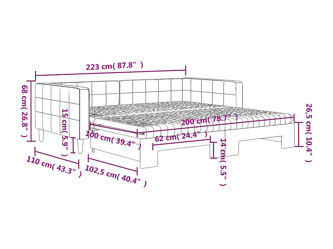 Tagesbett Ausziehbar mit Matratzen Dunkelgrau 100x200 cm Samt
