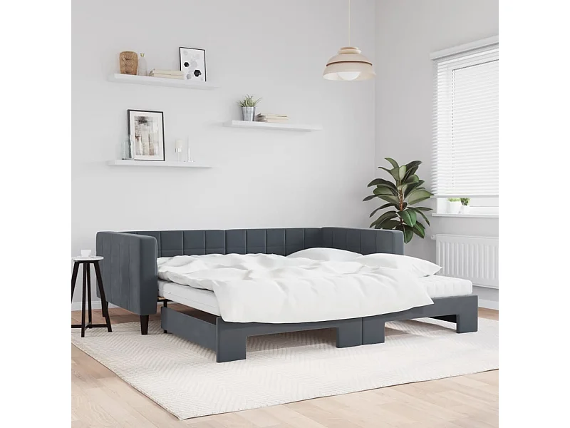 Divano Letto Estraibile Materassi Grigio Scuro 100x200 Velluto