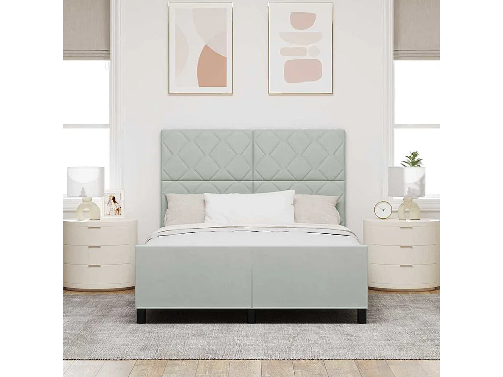 Lit à ressorts avec tête de lit Gris clair 140 x 200 cm Velours