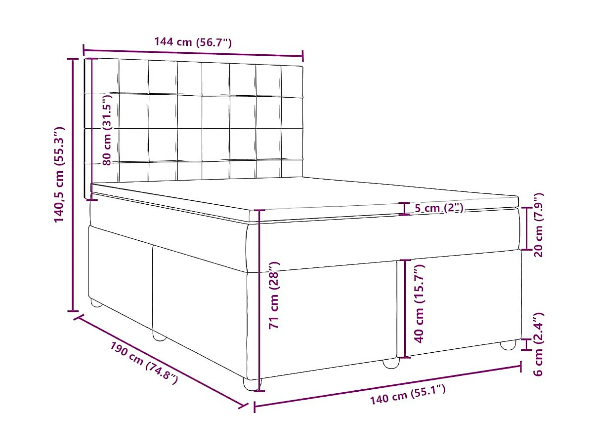 Cama com molas/colchão 140x190 cm tecido azul