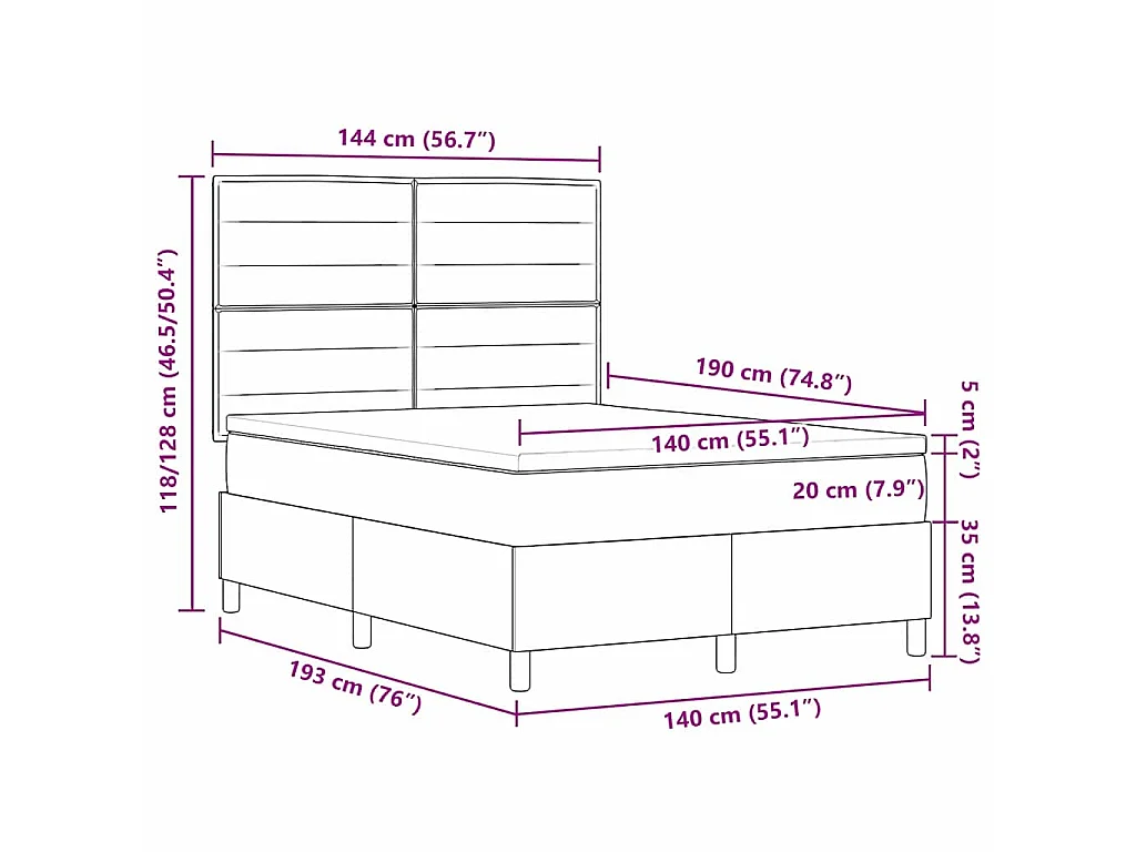 Boxspringbed met matras met hoofdeinde Crème 140 x 190 cm Stof