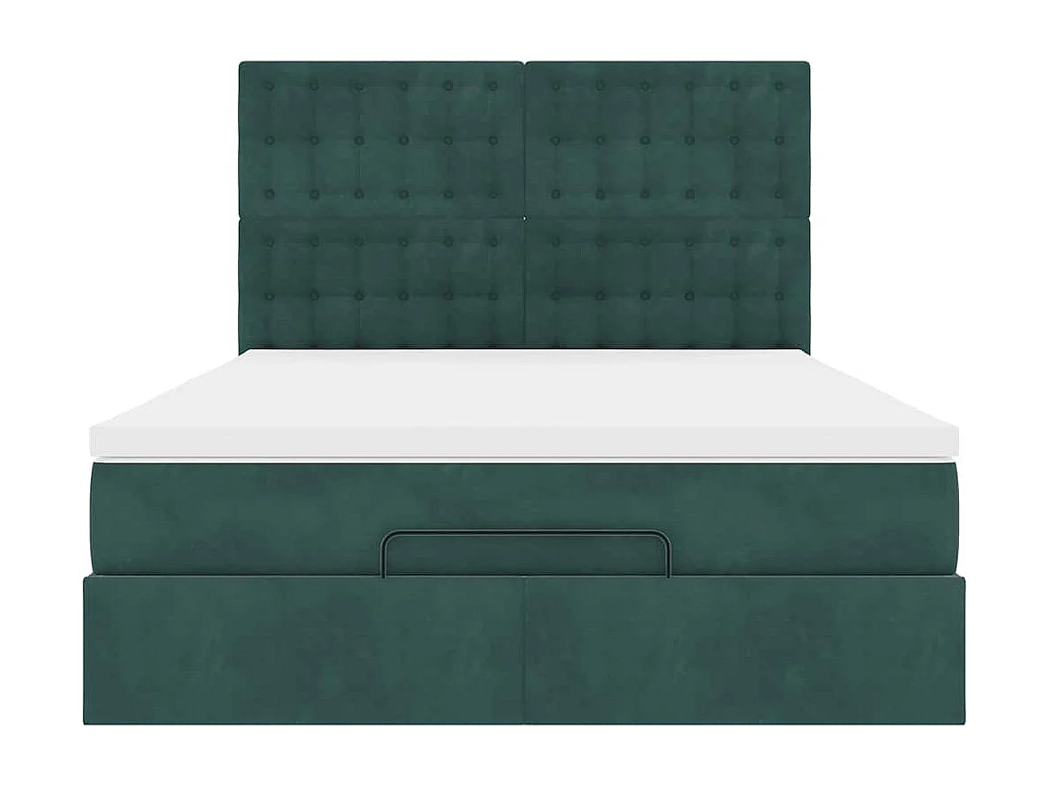 Cadre de lit ottoman avec matelas vert foncé 140x200 cm velours