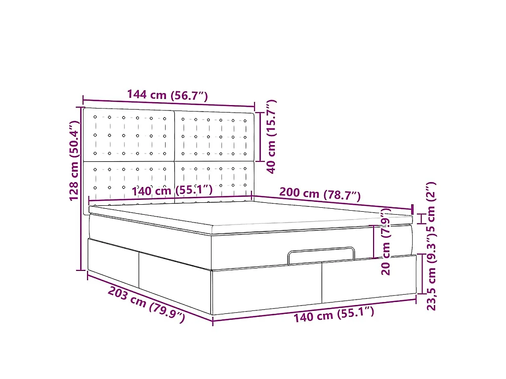 Ottoman-Bett mit Matratzen & LEDs Dunkelgrün 140x200 cm Samt