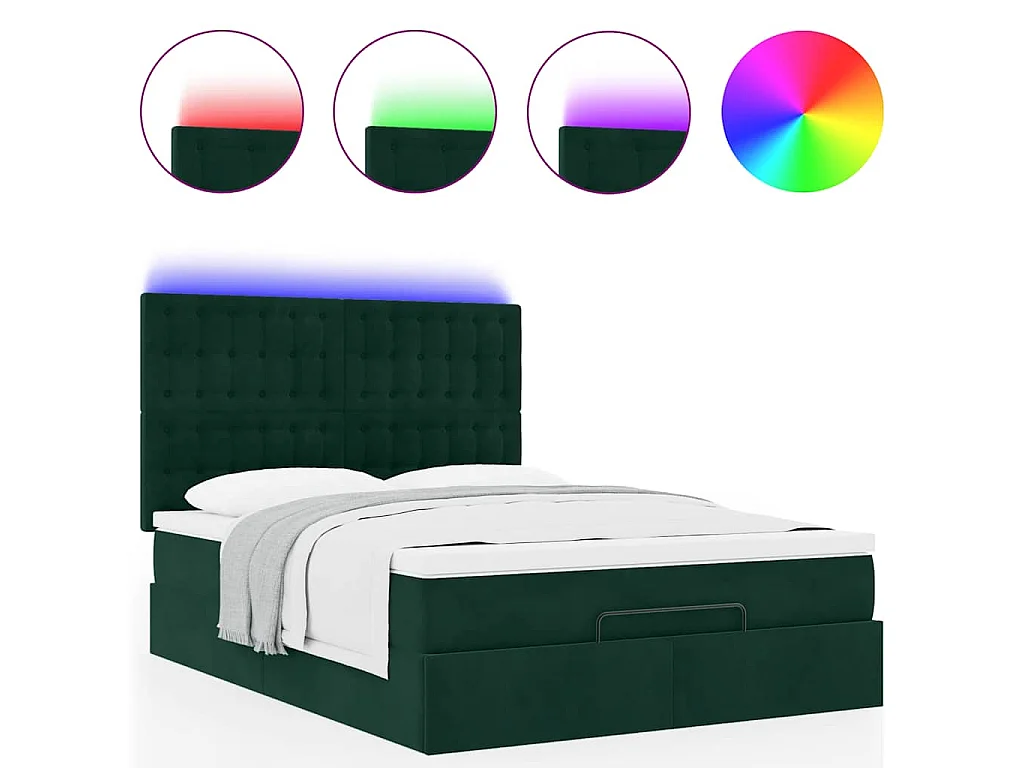 Ottoman-Bett mit Matratzen & LEDs Dunkelgrün 140x200 cm Samt