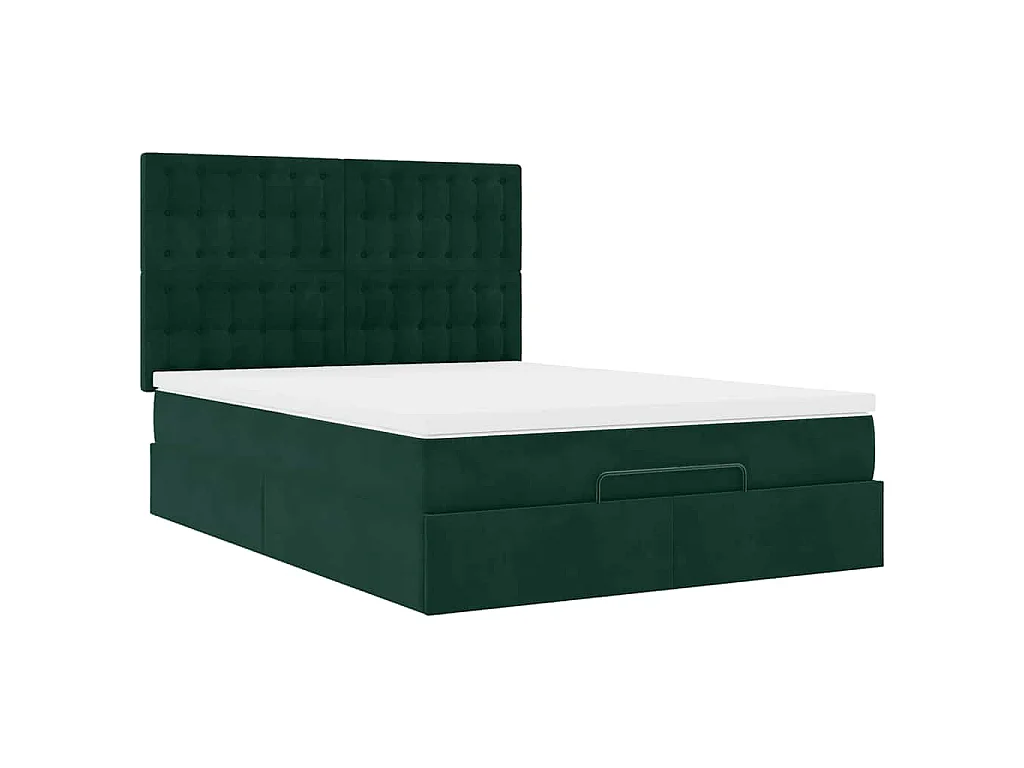 Ottoman-Bett mit Matratzen & LEDs Dunkelgrün 140x200 cm Samt