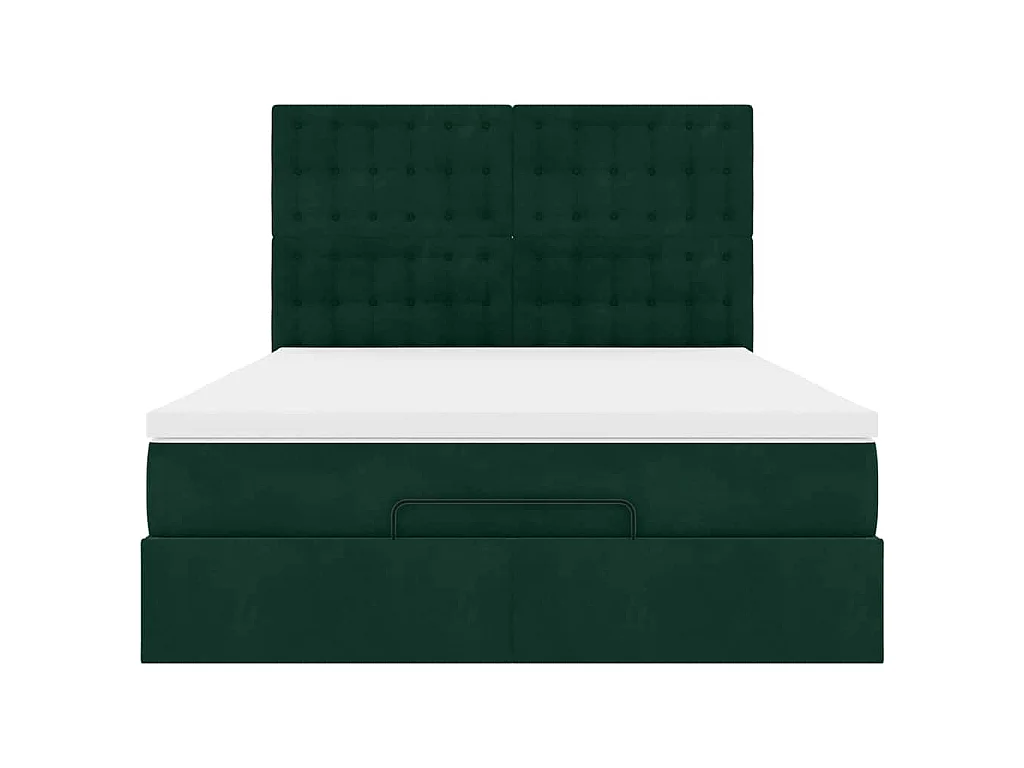 Ottoman-Bett mit Matratzen & LEDs Dunkelgrün 140x200 cm Samt