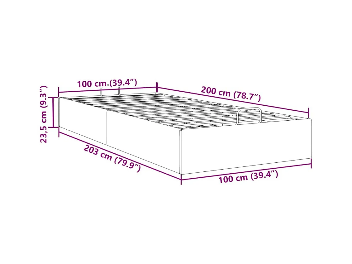 Ottoman-Bett ohne Matratze Schwarz 100x200 cm Samt