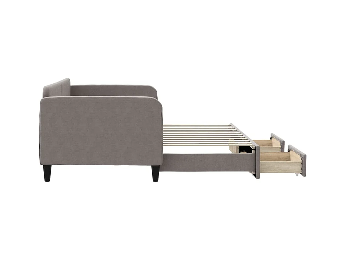 Lit de jour avec gigogne et tiroirs sans matelas taupe 90x200cm
