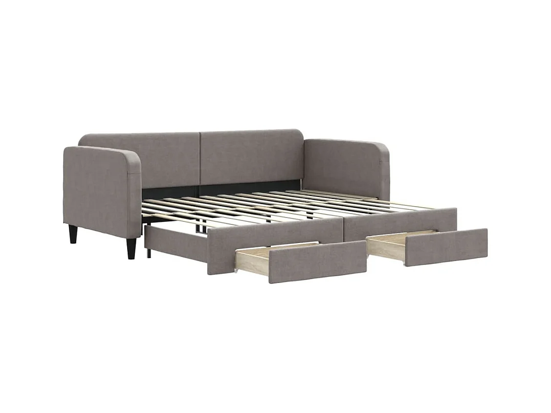Tagesbett Ausziehbar mit Schubladen Taupe 90x200 cm Stoff