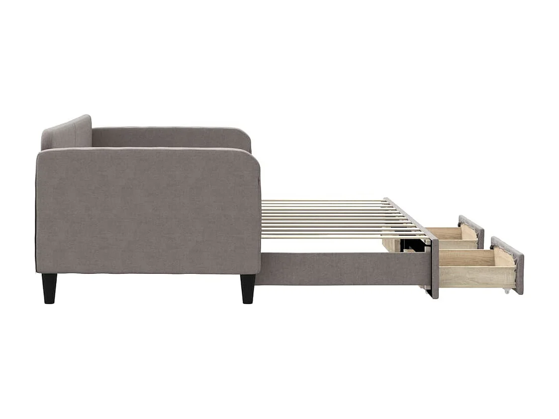 Lit de jour avec gigogne et tiroirs sans matelas taupe 90x200cm