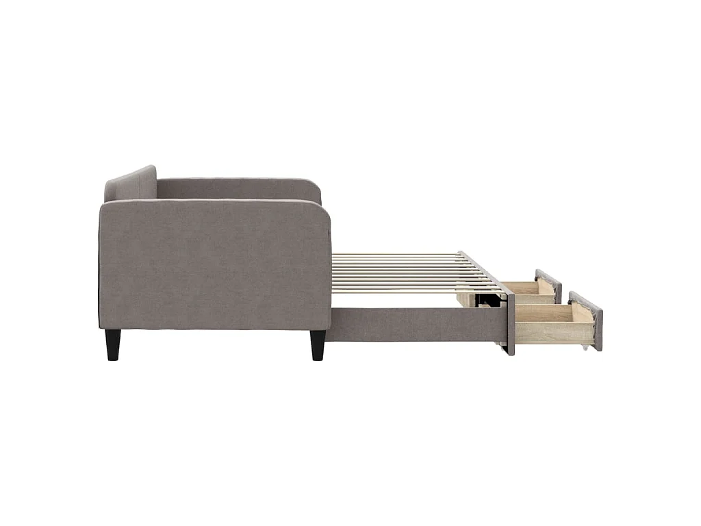 Lit de jour avec gigogne et tiroirs sans matelas taupe 90x200cm
