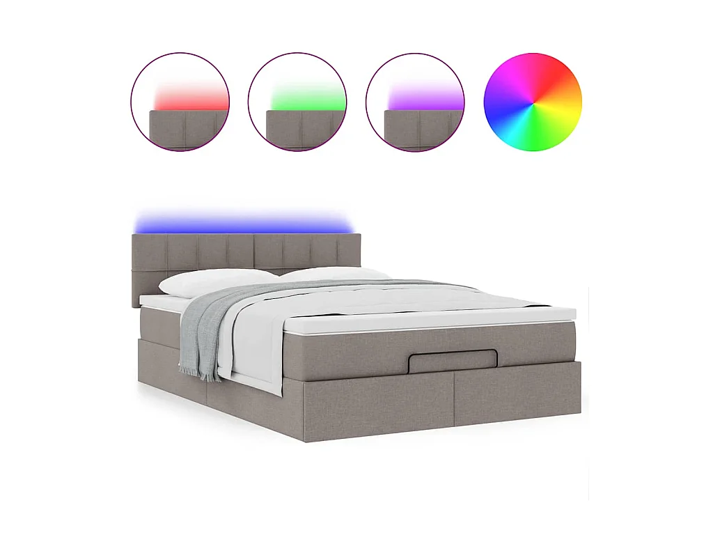Pouf Letto con Materasso e LED Tortora 140x200 cm in Tessuto