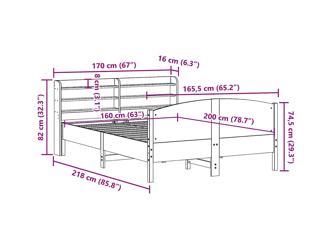 Bedframe zonder matras massief grenenhout wit 160x200 cm