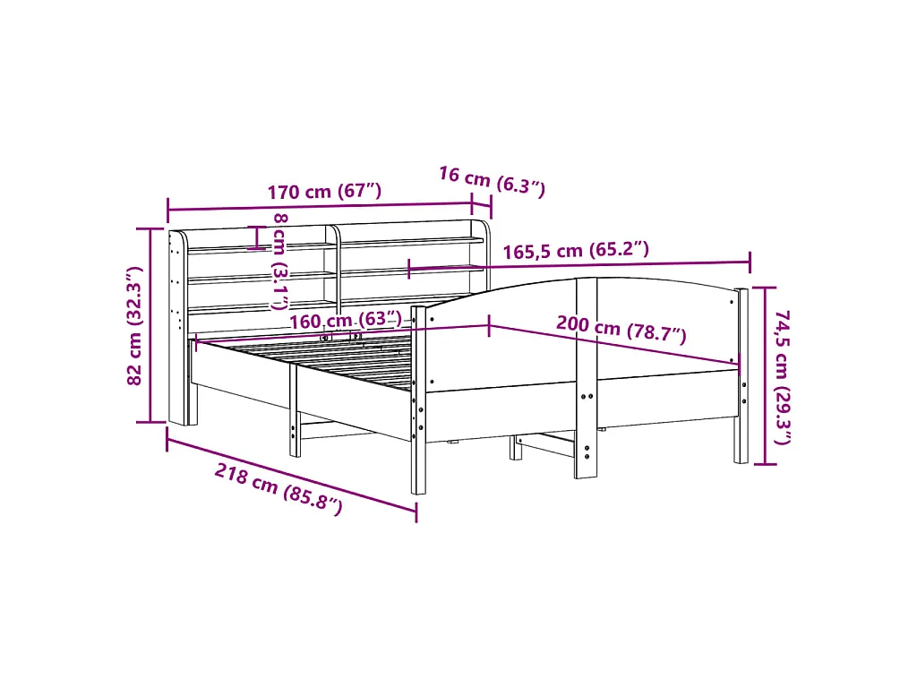 Bedframe zonder matras massief grenenhout wit 160x200 cm