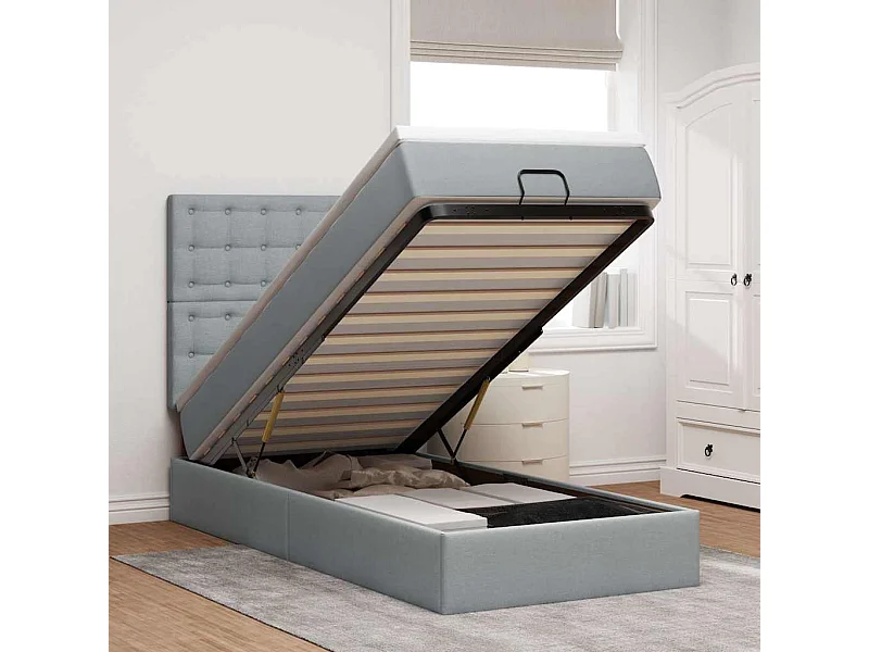 Ottoman bed met matras en LED's 90x190cm stof lichtgrijs
