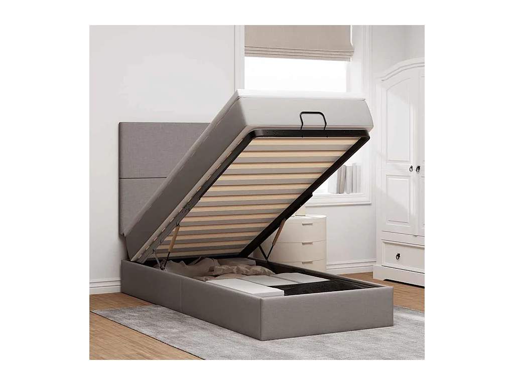 Ottoman-Bett mit Matratze Taupe 100x200 cm Stoff
