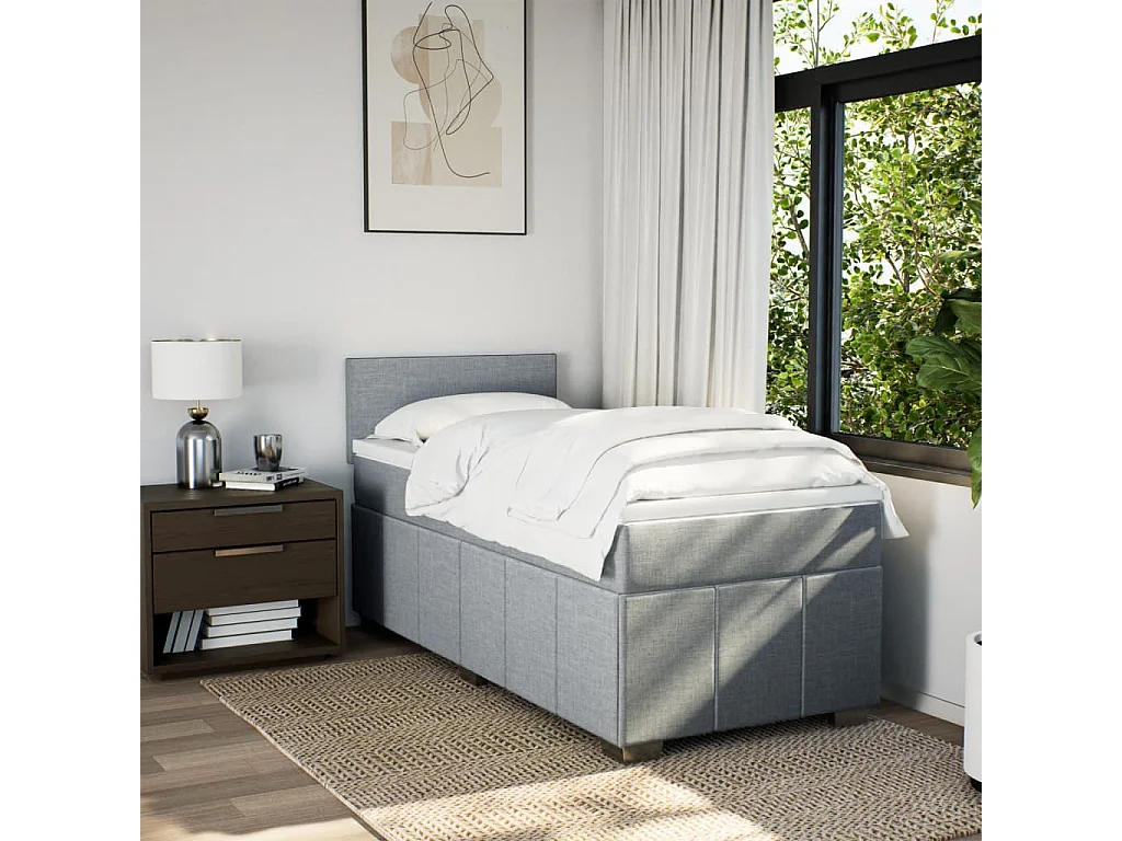 Boxspringbett mit Matratze Hellgrau 90x200 cm Stoff