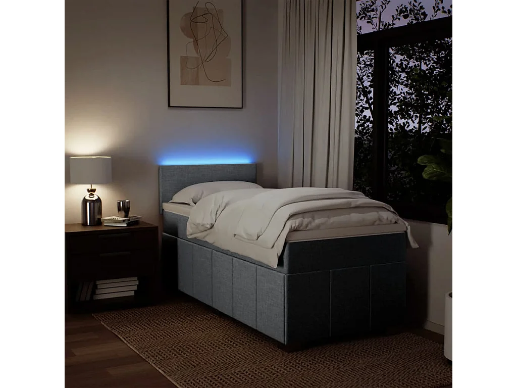 Boxspringbett mit Matratze Hellgrau 90x200 cm Stoff