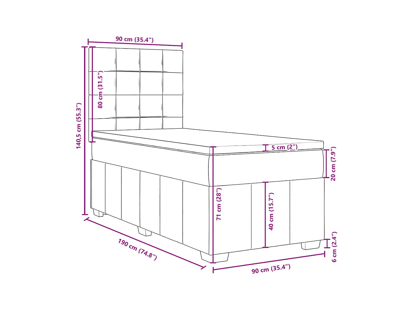 Boxspring met matras stof donkergrijs 90x190 cm