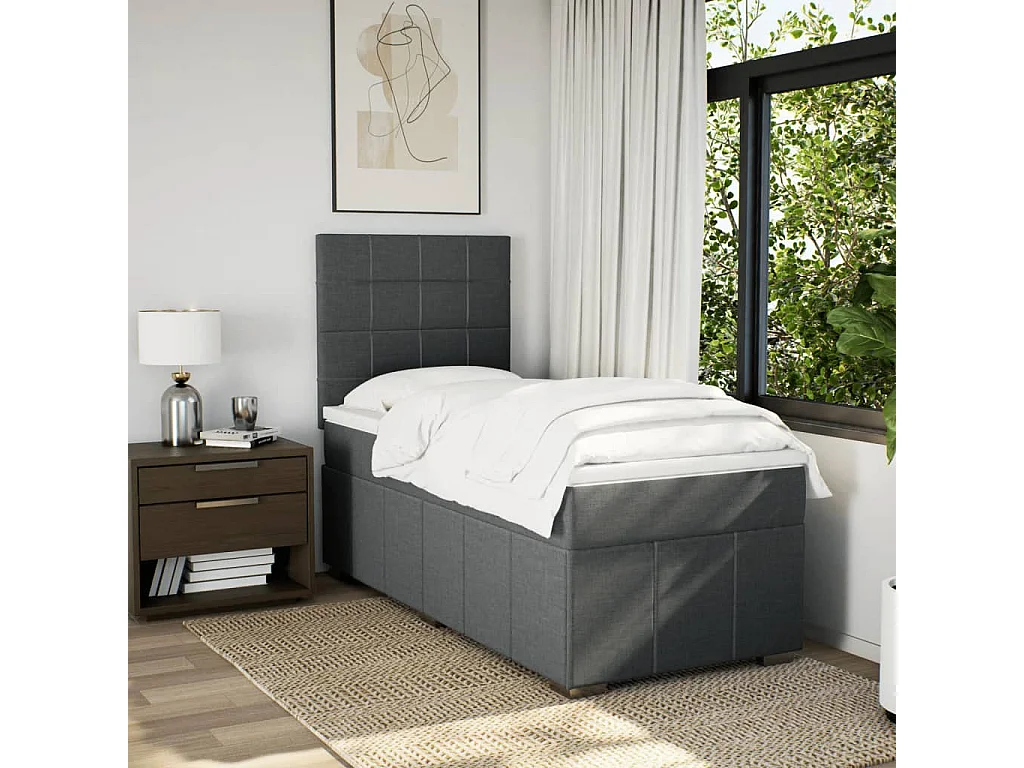 Sommier à lattes de lit et matelas Gris foncé 90x190 cm Tissu