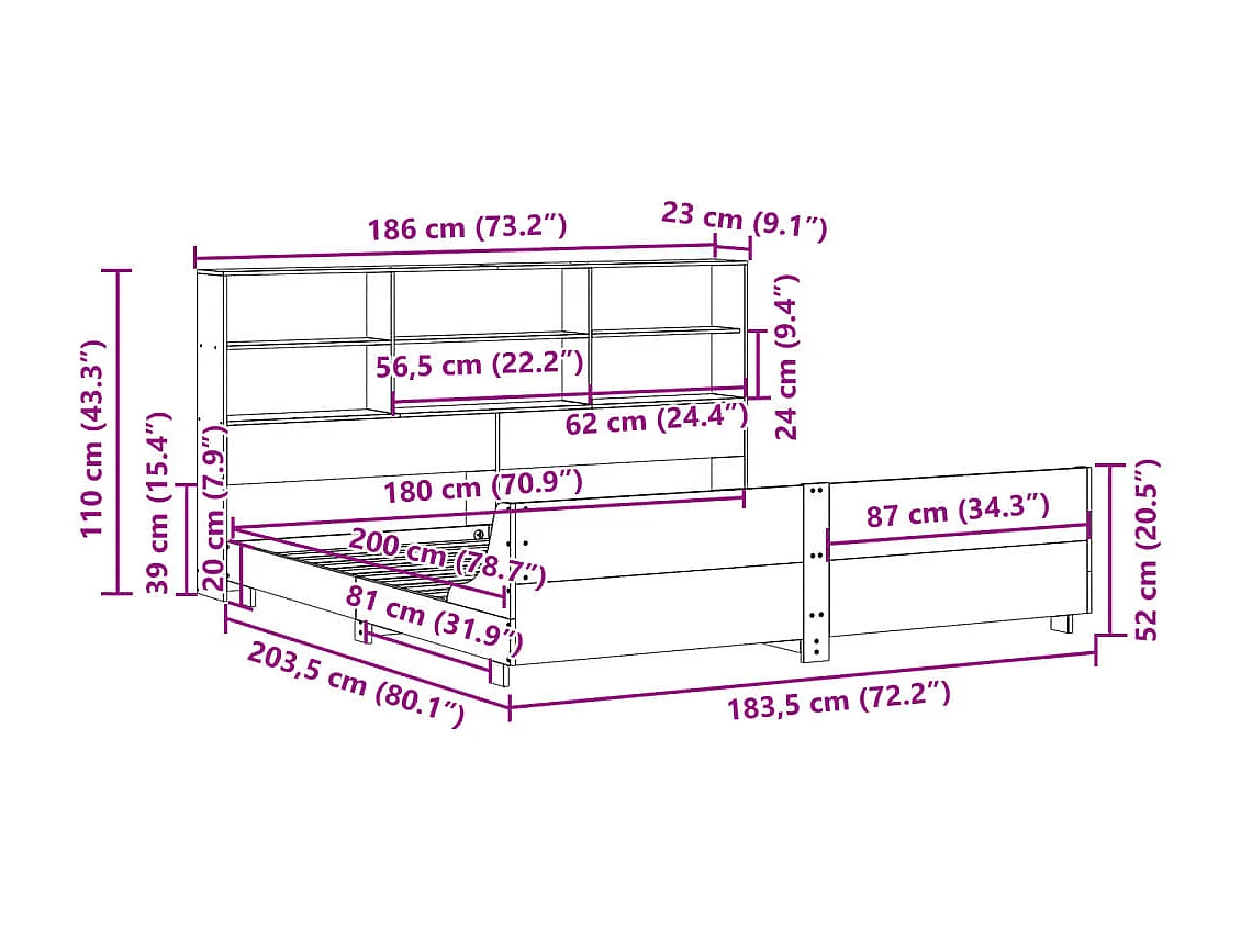 Massivholzbett ohne Matratze 180x200 Kiefernholz